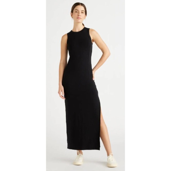 Quince Women’s Black Tencel Jersey Tank Maxi Dress NWT Small Slit Sleeveless - Picture 2 of 5